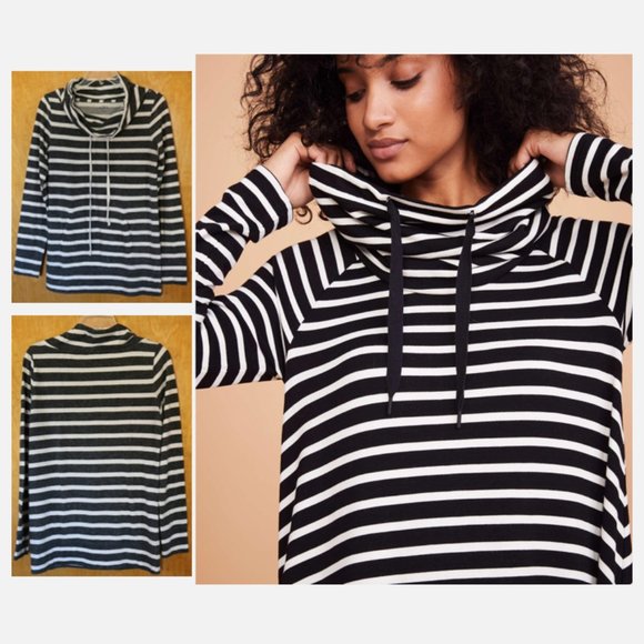 LOFT Sweaters - Ann Taylor LOFT Striped Drawstring Cowl Neck Top